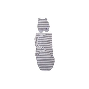 Gray Striped Baby Swaddle and Hat Set to help sleep in light